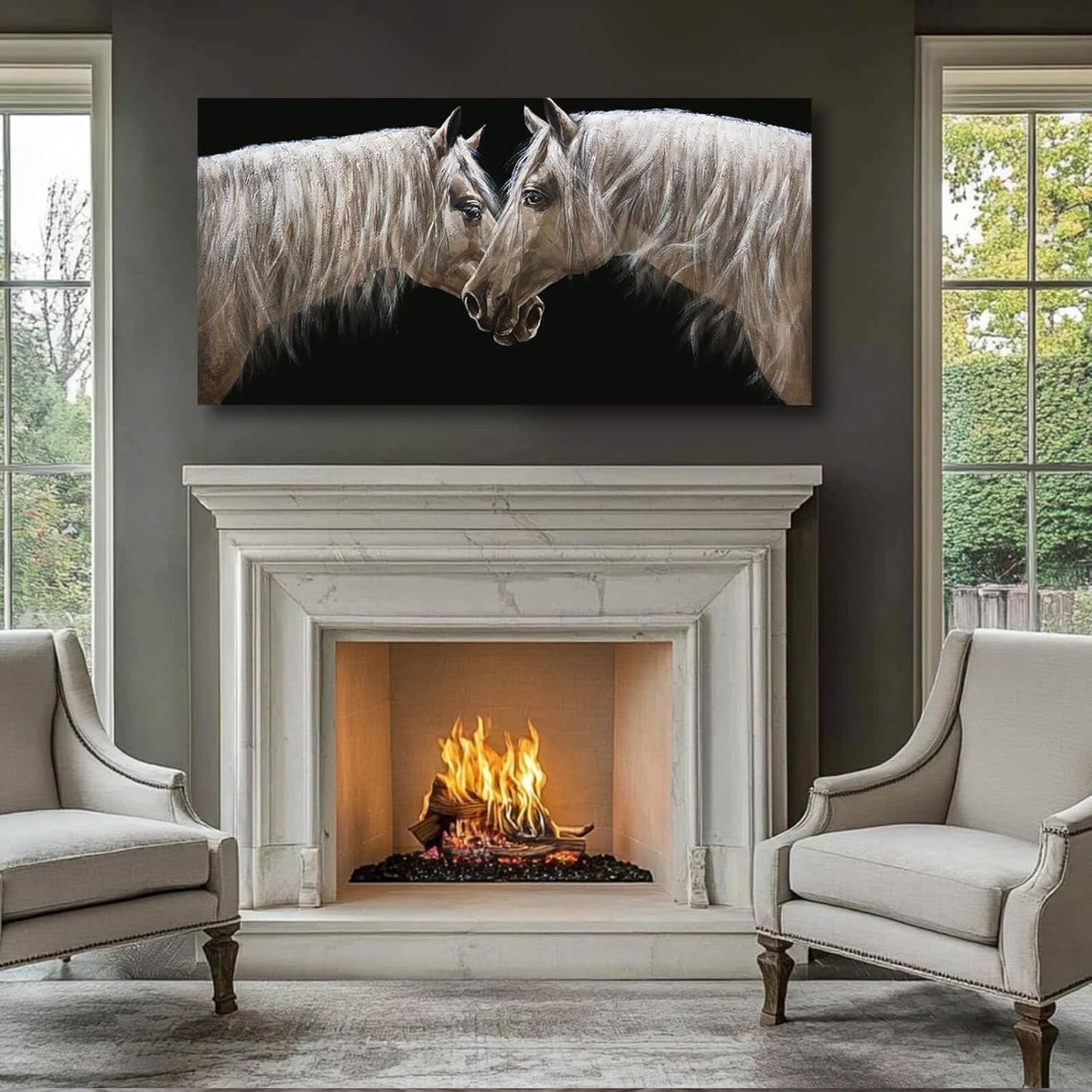 CHUDANHAO Horse Wall Art- White Pictures Animal Wall Decor Prints Artwork for Living Room Bedroom Home Office Wall Decorations 24"x48"