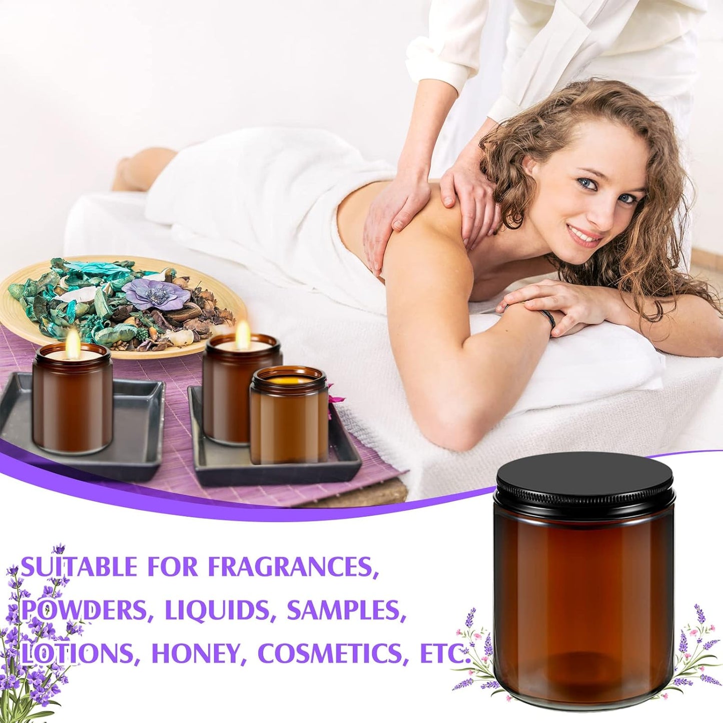 Lallisa 32 Pcs 8 oz Amber Glass Jars with Black Lids Round Glass Cosmetic Jars with Lids Empty Amber Containers Refillable Food Storage Containers for Spice Powder Liquid Sample Makeup