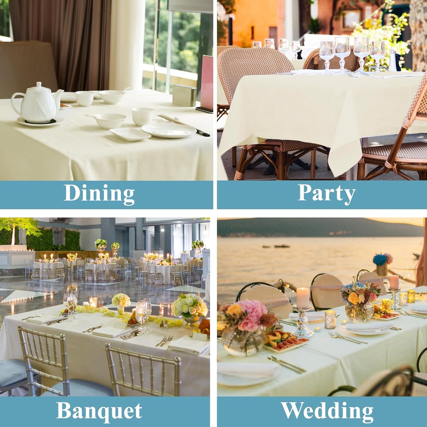 VidaFete Tablecloth 6 Pack 90 * 156inch Rectangle Table Cloth Polyester, Stain Wrinkle Resistant Polyester Dining Table Cover for Kitchen Dinning Party Wedding Rectangular Buffet Decoration(Ivory)