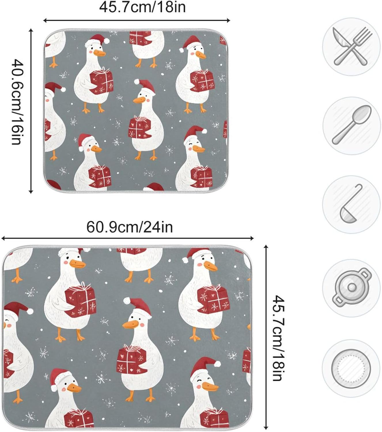 White Geese Wearing Hat Dish Drying Mat Super Absorbent Drying Mat 16x18 inch Large Dish Drying Mats for Kitchen Counter Dish Drying Pads Kitchen Drying Matt for Countertop