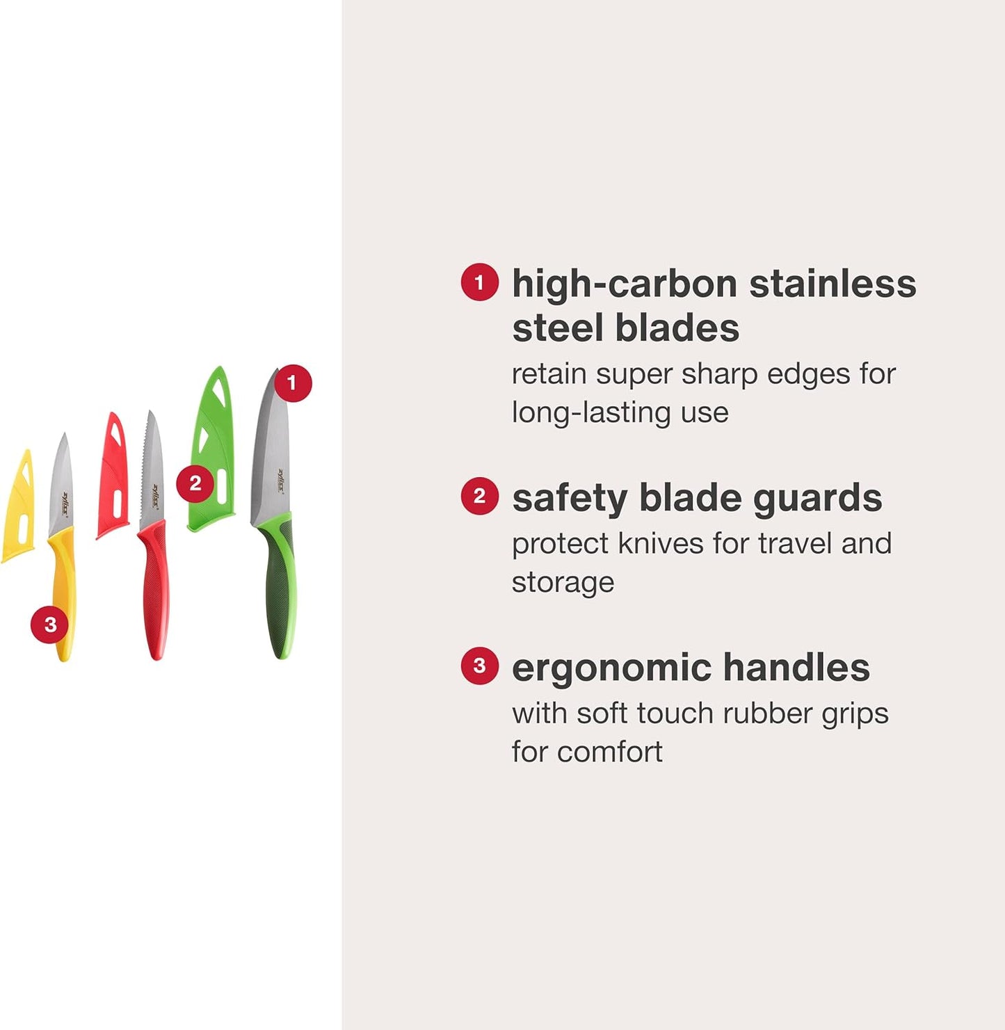 Zyliss 3 Piece Knife Value Set - Kitchen Knife Set - Kitchen Knife Set with Sheath Covers - Includes Paring, Serrated Paring & Utility Knives - Stainless Steel