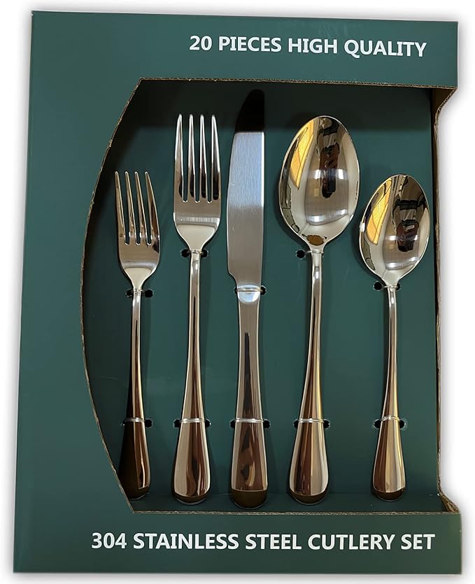 Aafeen 20 Piece Silverware Flatware Cutlery Set | 18/10 Stainless Steel Flatware Set For 4 | Heavy Duty, Durable, Rust Proof Mirror Polished, Elegant Tableware (1.16)