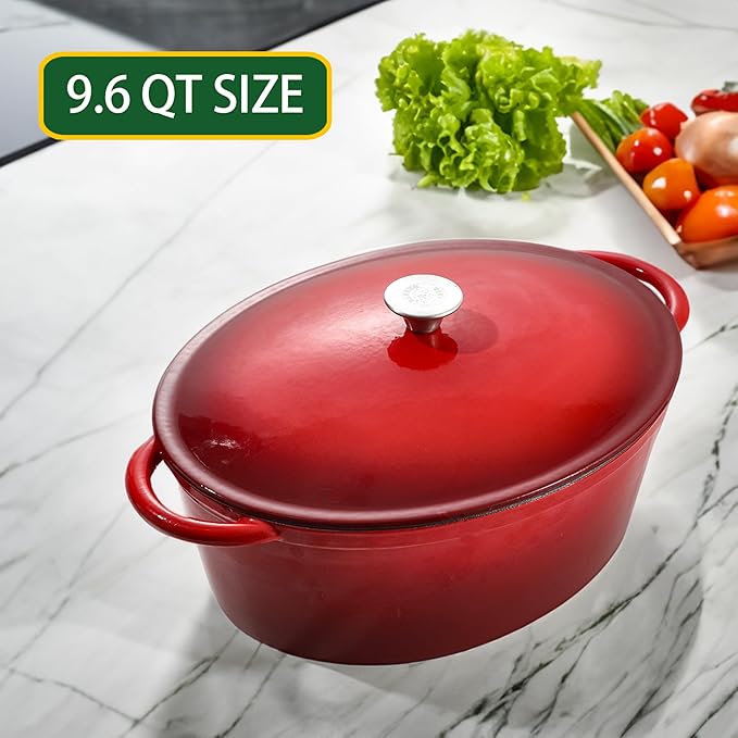 Vivicreate 9.6 QT enamel cast iron dutch oven, red gradient color,cast iron pot (9.6 QT)