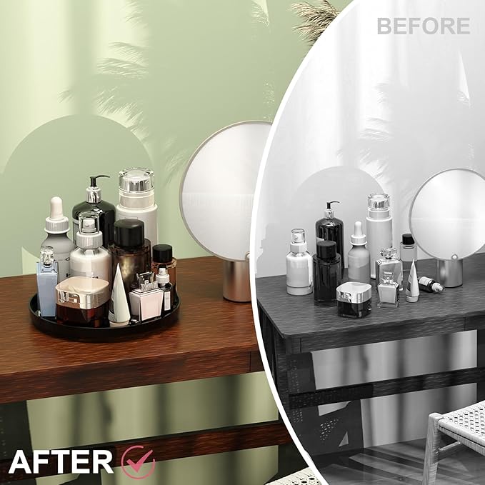 2 Pack Lazy Susan Organizer Turntable for Cabinet, Black 9 Inch Rotating Tray for Table Top, Round Non-Skid Refrigerator Lazy Susan, Kitchen Organizers and Storage for Pantry Countertop Bathroom