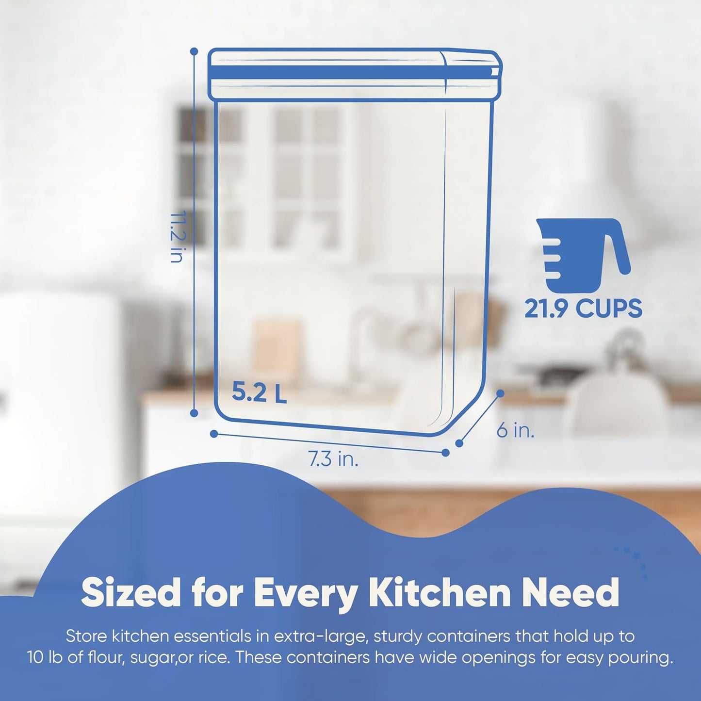 Chef's Path Large Airtight Food Storage Containers with Lids, Pack of 2, 5.2L, 175Oz, Airtight Kitchen and Pantry Bulk Canisters for Flour, Sugar, Rice, and Baking Supplies - Transparent