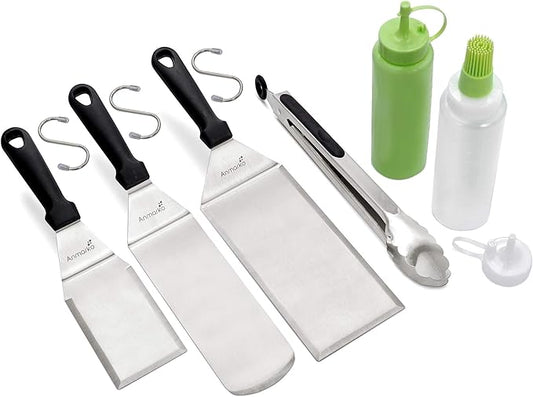Metal Spatula Set of 6 - Griddle Accessories kit - Grill Flat Spatula Pancake Flipper Hamburger Turner - Metal Utensil Great for BBQ Grill Flat Top Cast Iron Griddle - Commercial Grade