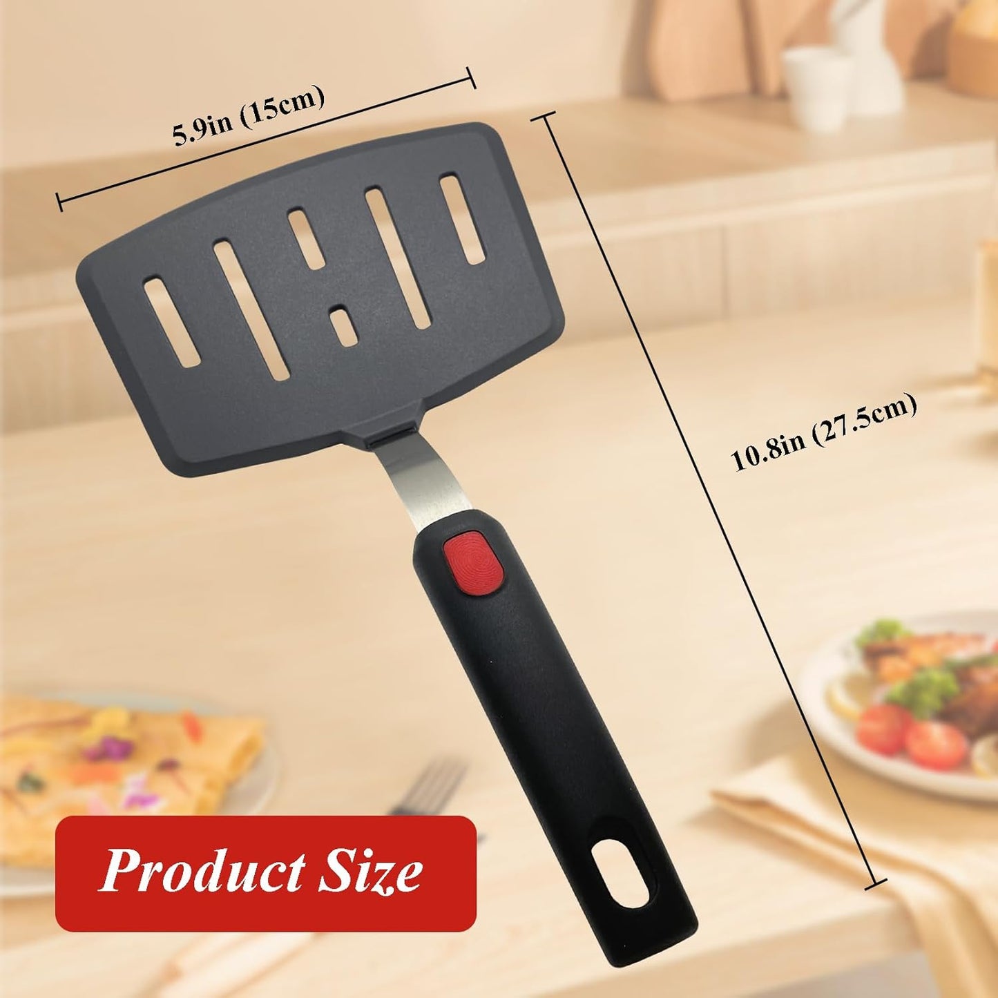 Silicone Spatula Turner, Heat Resistant Pancake Spatulas for Nonstick Cookware Pan, Wide Slotted Cooking Spatula for Frying Omelette, Egg, Fish and Kitchen Use, Thin Flexible Dishwasher Safe, Black