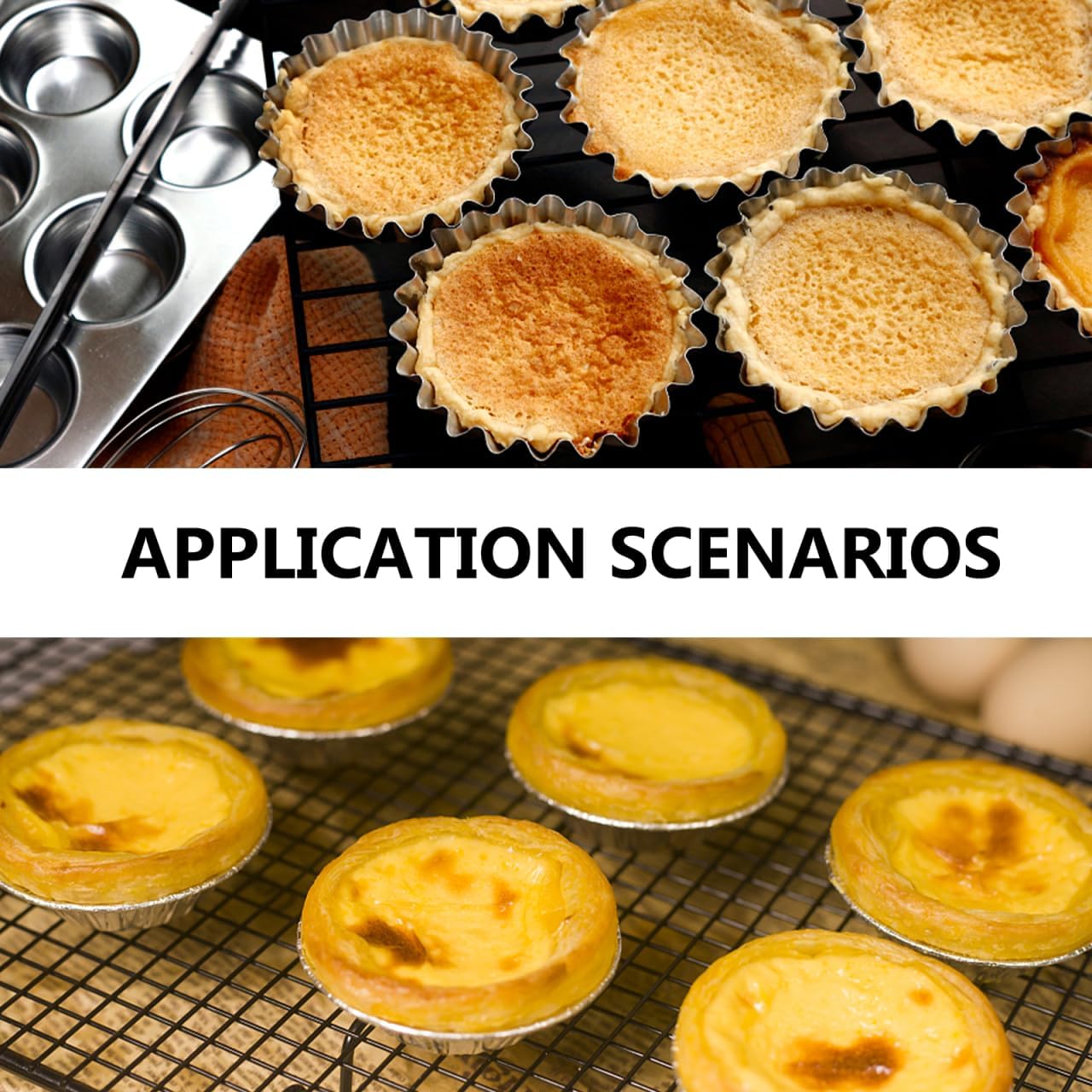 6Pcs Non-stick Stainless Steel Flower Tart Pans for Baking Mini Cupcakes Egg Tarts and Desserts Carbon Steel Molds for Kitchen Use