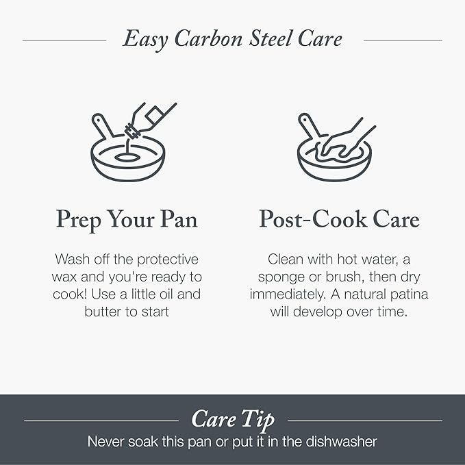 Merten & Storck Pre-Seasoned Carbon Steel 12” Frying Pan Skillet, Use on Induction, Stove and Grill, Durable, Even-Heating, for Searing, Grilling, Oven Use, and Campfire, Indoor/Outdoor