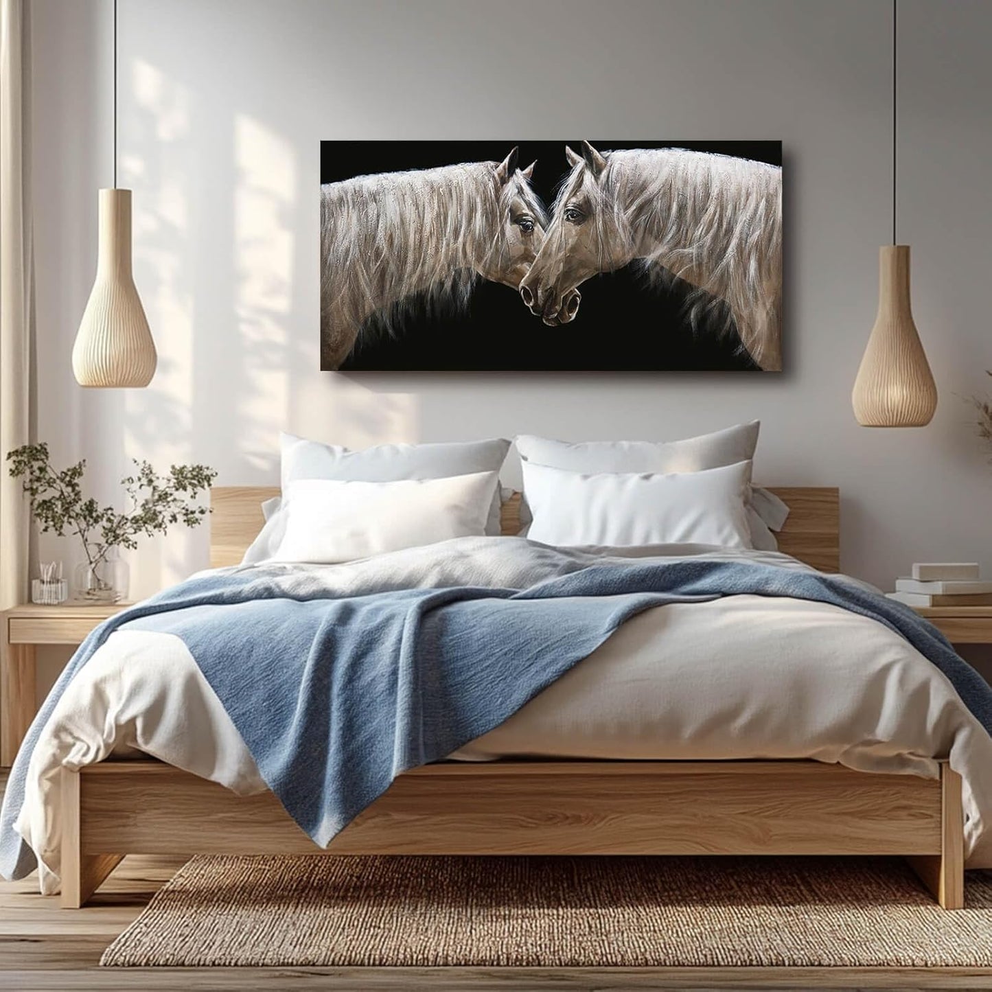 CHUDANHAO Horse Wall Art- White Pictures Animal Wall Decor Prints Artwork for Living Room Bedroom Home Office Wall Decorations 24"x48"