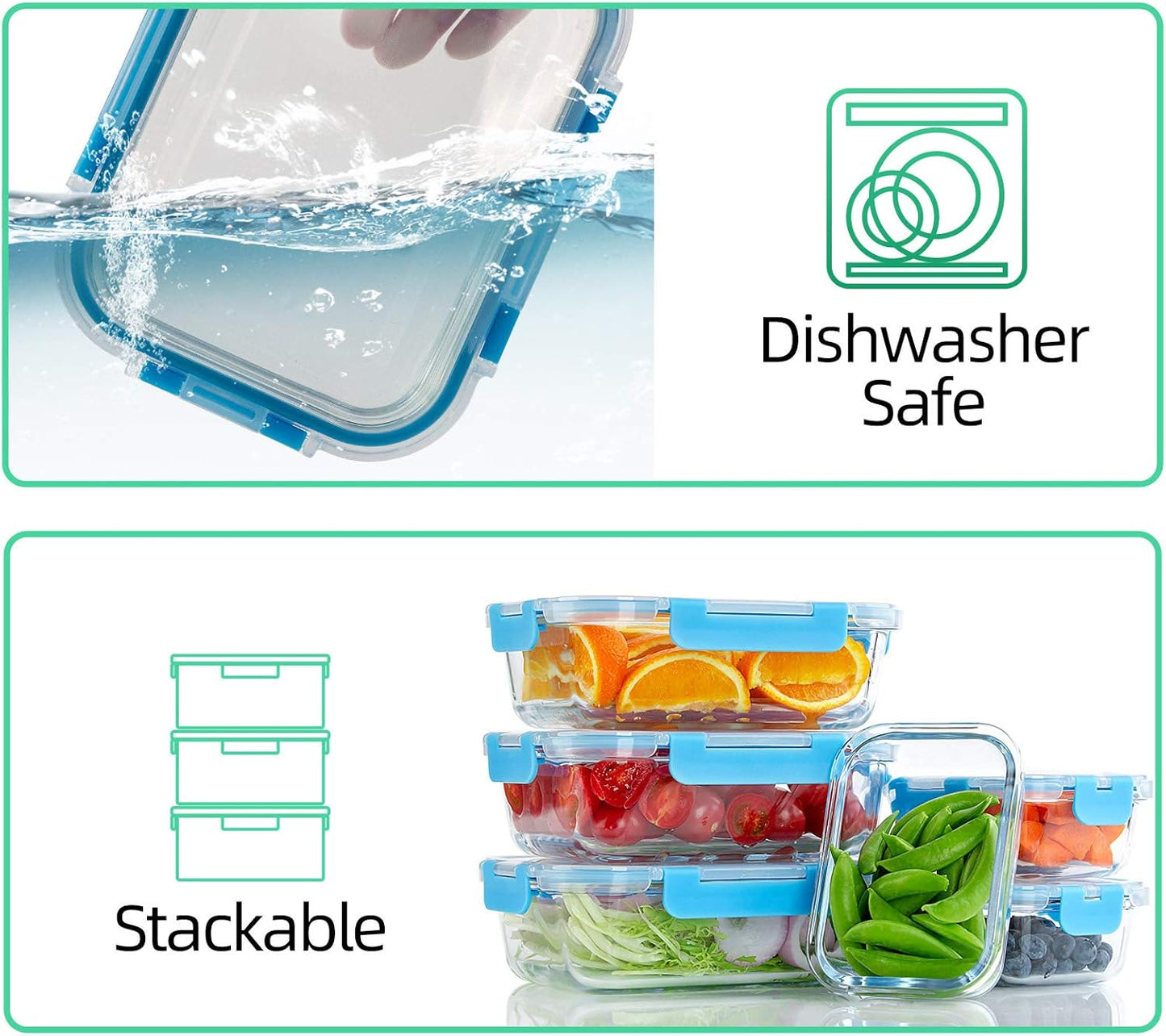 UMEIED 10 Pack Glass Food Storage Containers with Lids Leakproof, Airtight Glass Meal Prep Containers For Lunch, On The Go, Leftover, Dishwasher Safe