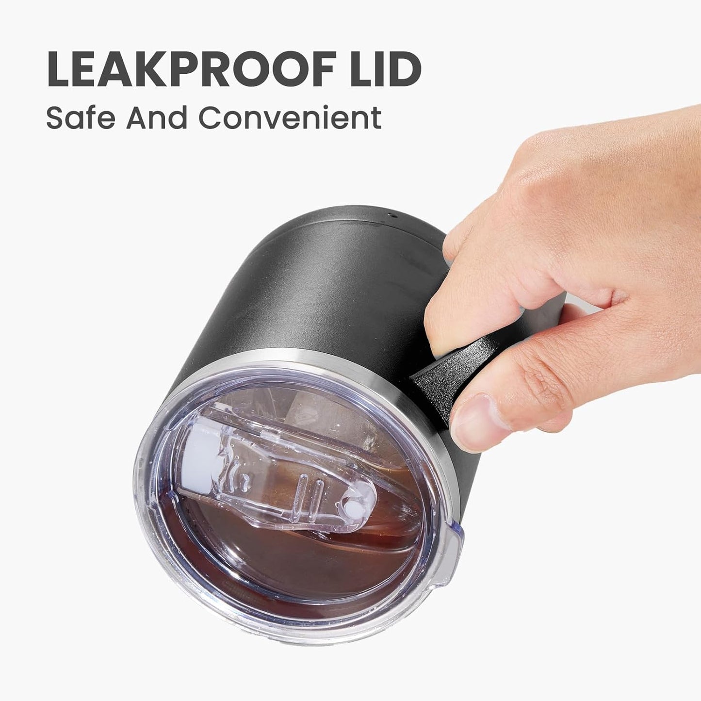 MEWAY 12oz Coffee Mug With Handle and Sliding Lid,Stainless Steel Travel Tumbler Cup with Handle,Double Wall Vacuum Insulated Camping Cup for Hot & Cold Drinks Tea (Black,Set of 1