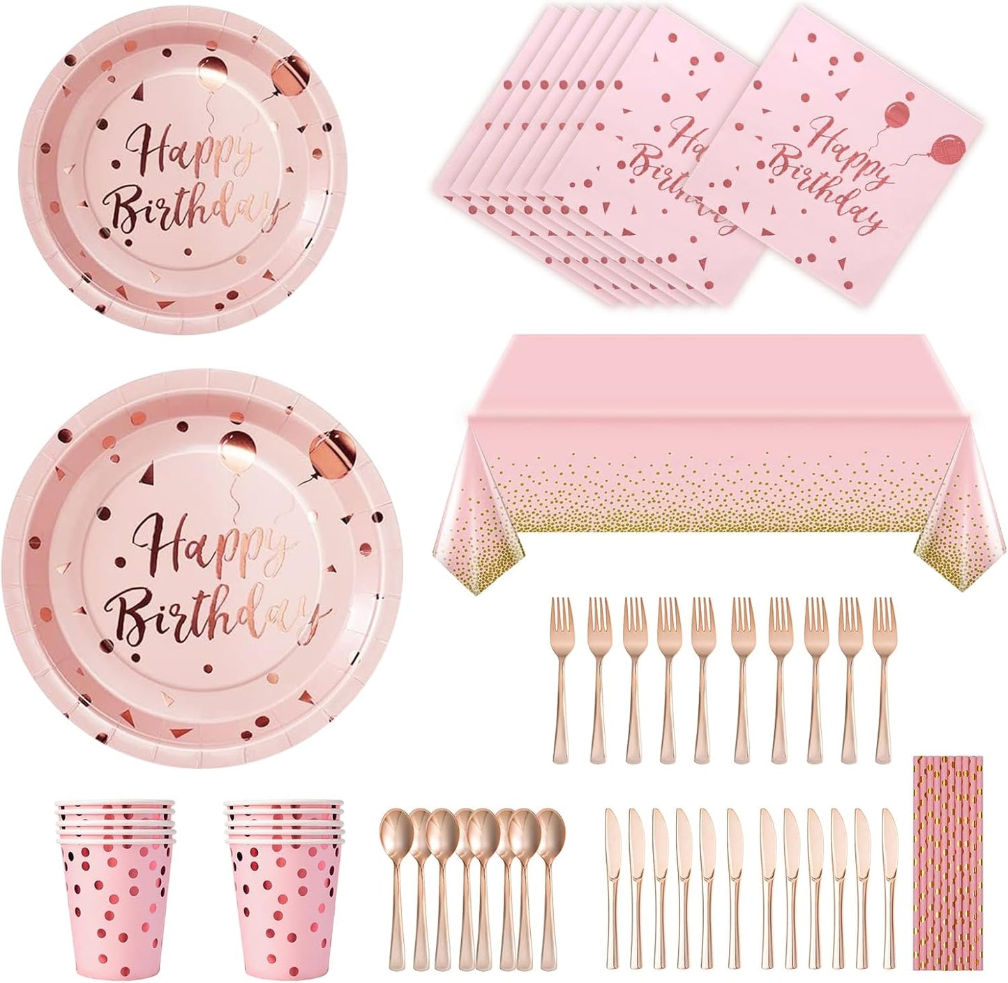 Birthday Party Tableware, Pink Supplies, Party Dinnerware Sets