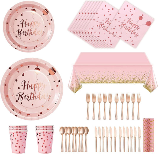 Birthday Party Tableware, Pink Supplies, Party Dinnerware Sets