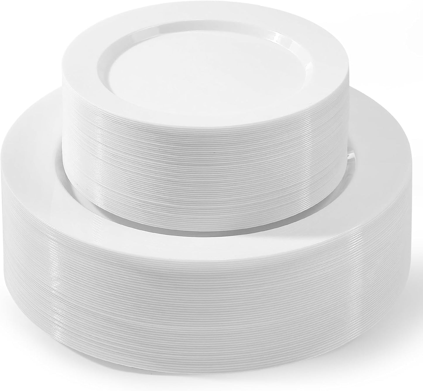 100 PCS White Plastic Plates, Plastic Thanksgiving Plates Disposable Include 50 Dinner Plate and 50 Dessert Plate Perfect for Holiday, Wedding & Thanksgiving Party