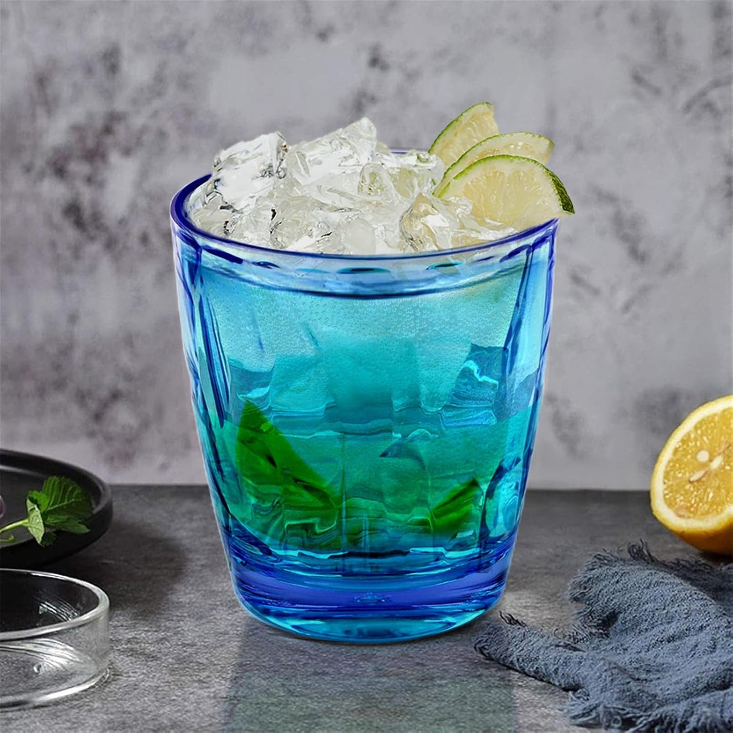 Plastic Glassware Tumbler Dishwasher Safe, Set of 4 Unbreakable Drinking Glasses, 10.5oz Reusable Acrylic Cups for Everyday Use (Blue)