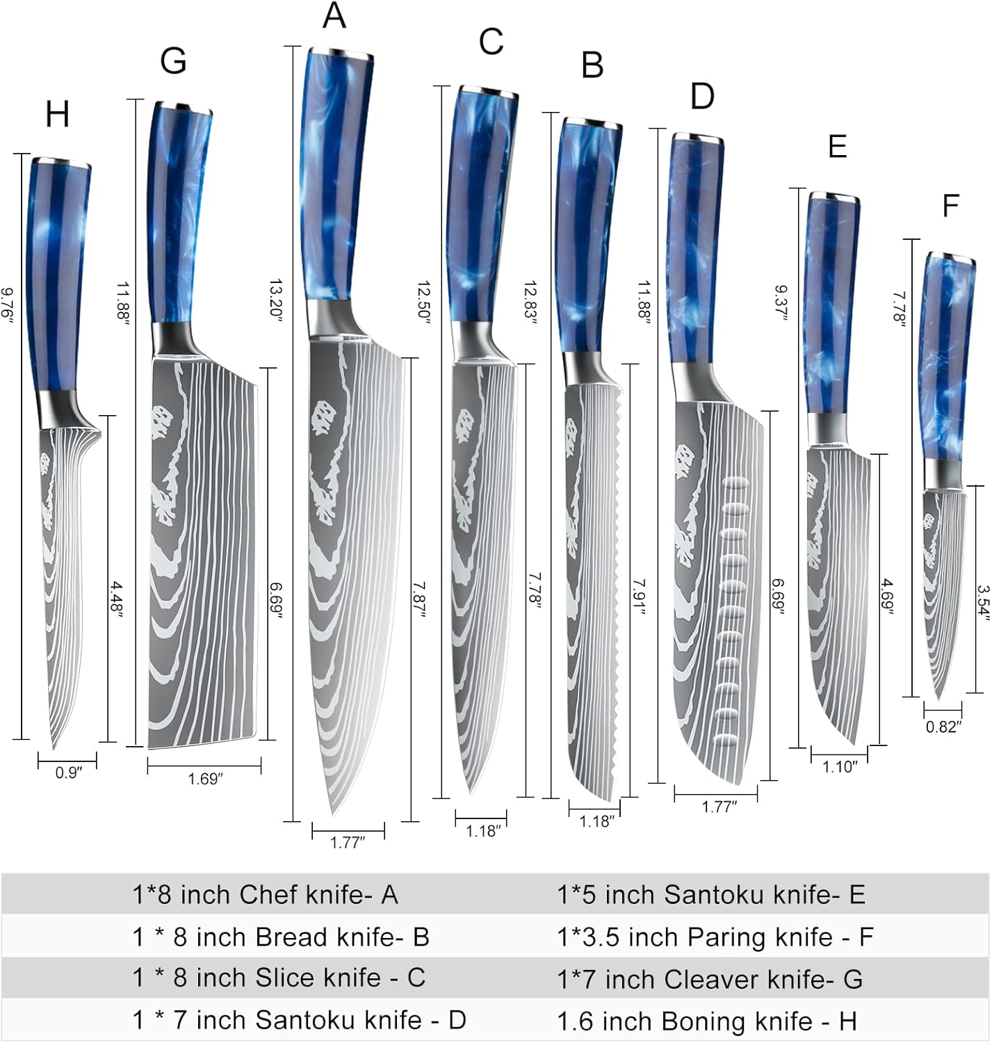 Dfito Chef Knife Sets with Roll Bag, 9 Pieces Professional Knife Set, High Carbon Stainless Steel Kitchen Chef Knife Set, Red Pakkawood Handle, Dishwasher Safe