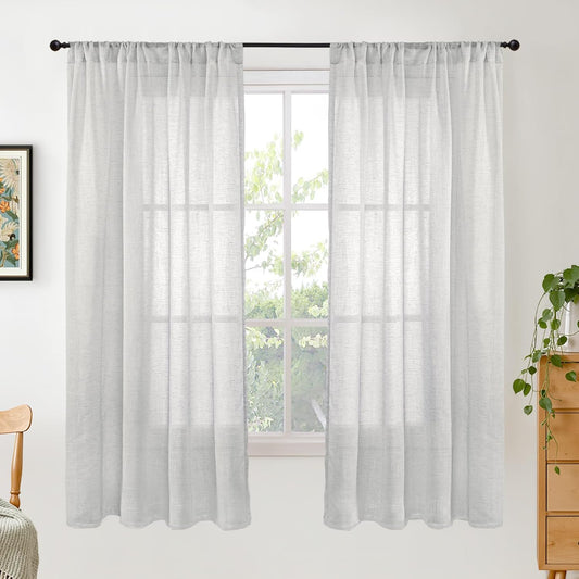 BGment Light Grey Linen Curtains 63 Inches Long for Bedroom Windows, Sheer Drapes Lightweight Rustic Country Textured for Farmhouse Living Room Decor Rod Pocket, 2 Panels Set, Each 42 Inch Wide