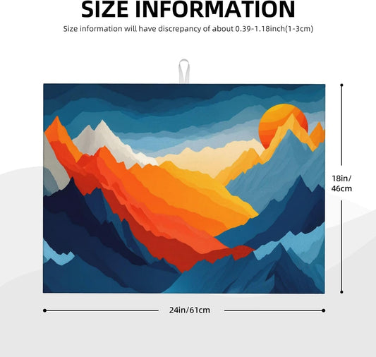 Colorful Mountains Sunset Dish Drying Mat for Kitchen Counter, 18"x24" Microfiber Absorbent Fast Dry Mat, 2Pcs Dish Mat Faucet Mats Sets, Large Drying Kitchen Mat Kitchen Drying Pad Coffee Bar Decor