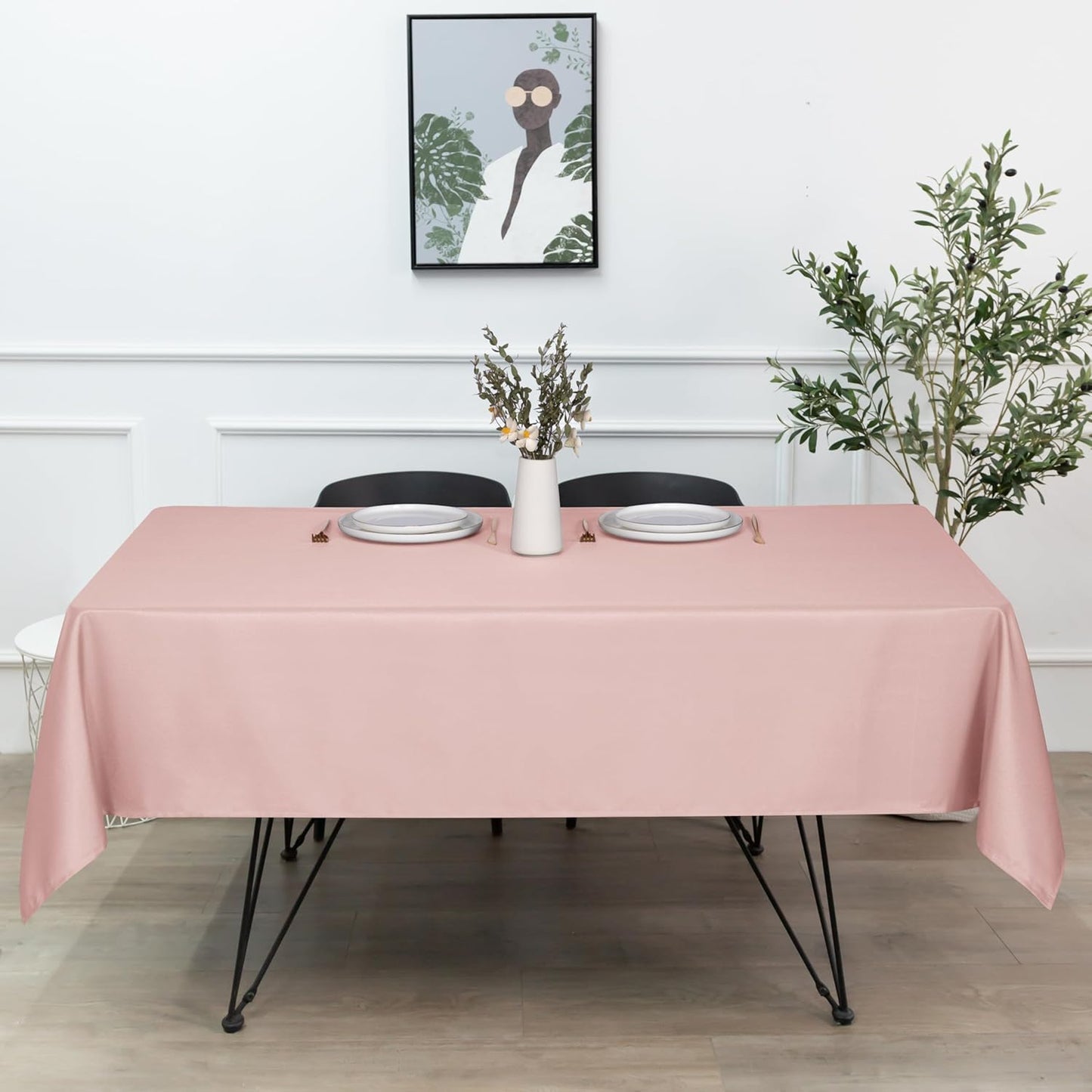 sancua Rectangle Tablecloth - 60 x 84 Inch - Stain and Wrinkle Resistant Washable Polyester Table Cloth, Decorative Fabric Table Cover for Dining Tables, Buffet Parties and Camping, Blush