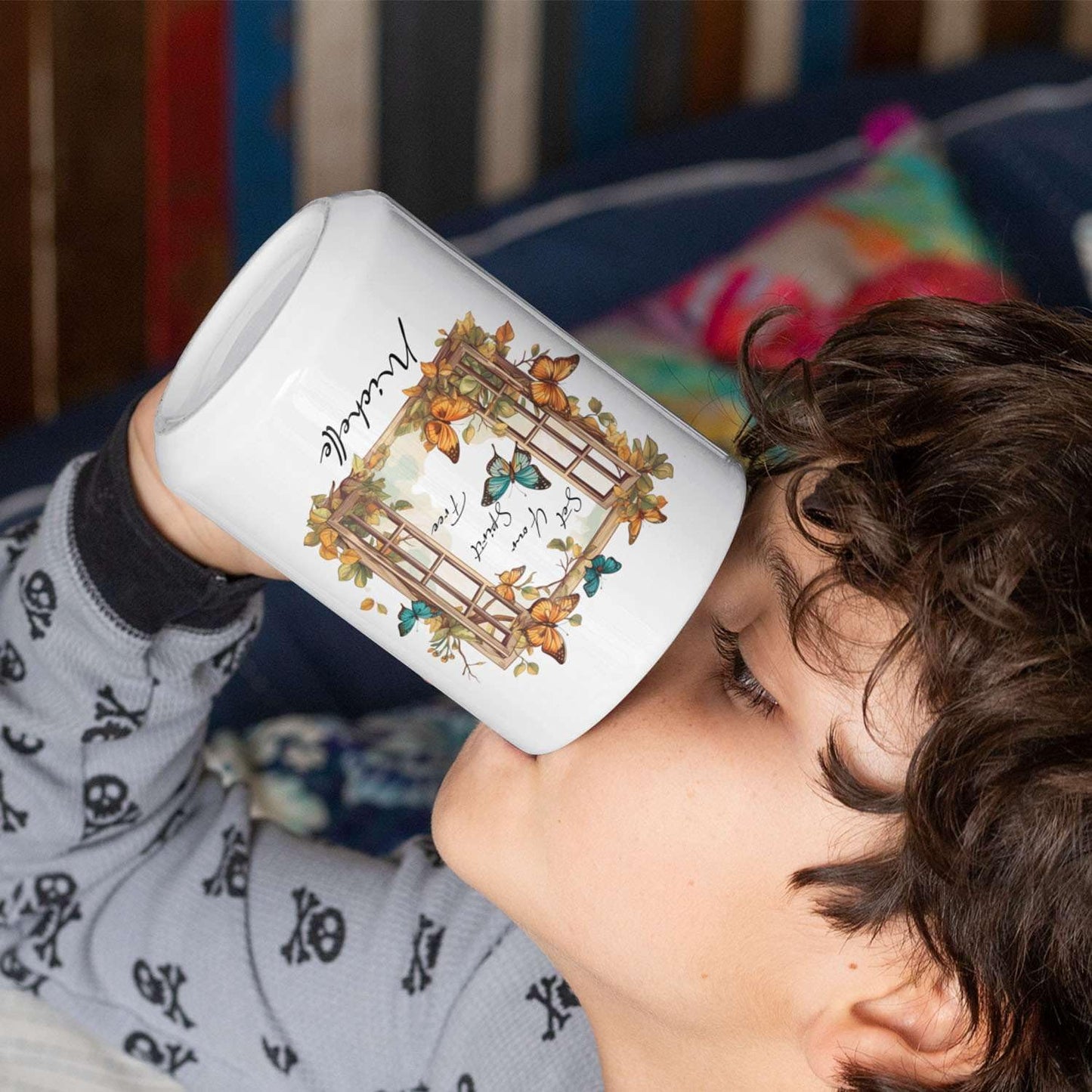 Customized Set Your Spirit Free Travel Mug, Personalized Name On Meaningful Butterfly Coffee Cup Presents For Kids, Custom Cute Animal Tea Cup For Friends Who Love Butterfly