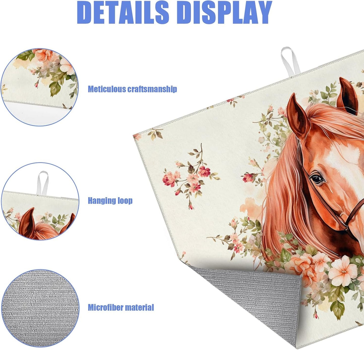 Horse Flower Dish Drying Mat for Kitchen Counter Drying Pad Absorbent Reversible Dish Drainer Rack Mats Draining Pad 18"x24"Inch