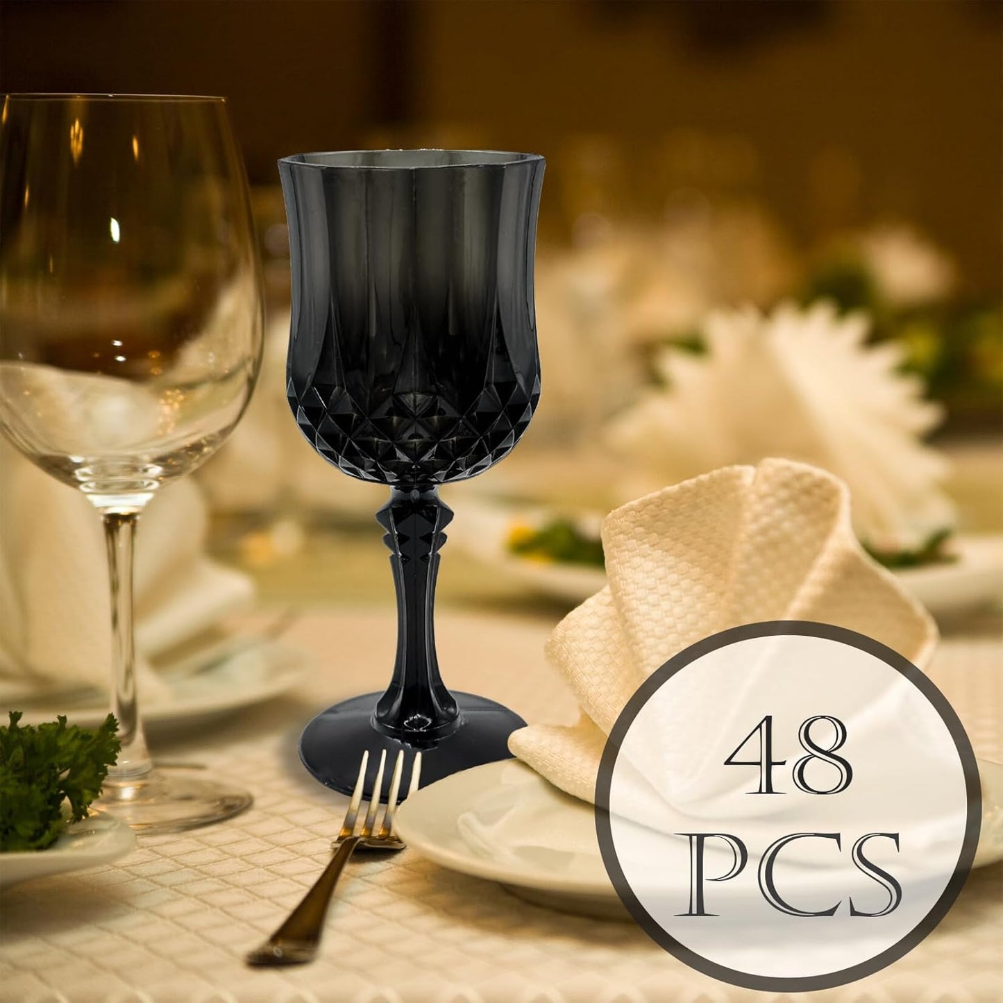 48 PCS Black Plastic Wine Glasses，Cordial Glasses，Goblets，Can be Used for Weddings, Everyday Fun Parties and More!