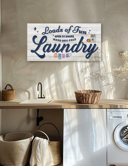 IPIC - Cute Laundry Room Decor, Rustic Canvas Wall Art Print on Acid-Free Cotton Canvas for Family Laundry Room, Rustic Farmhouse Style Wall Decor for Home, Made in USA