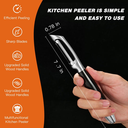 KULUNER 304 Stainless Steel Multi-Function Kitchen Peeler - With Solid Wood Handle, Sharp Durable Blade, Effortlessly Peels Vegetables and Fruits, Essential Kitchen Tool（ Type I）