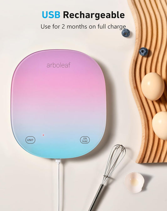 arboleaf Food Scale Rechargeable, Food Scales Digital Weight Grams and oz, Kitchen Scales Digital Weight, Smart Baking Measuring Food Scales for Kitchen Gift, Weight Loss, 0.1oz/0.5g, 22lbs/10kg