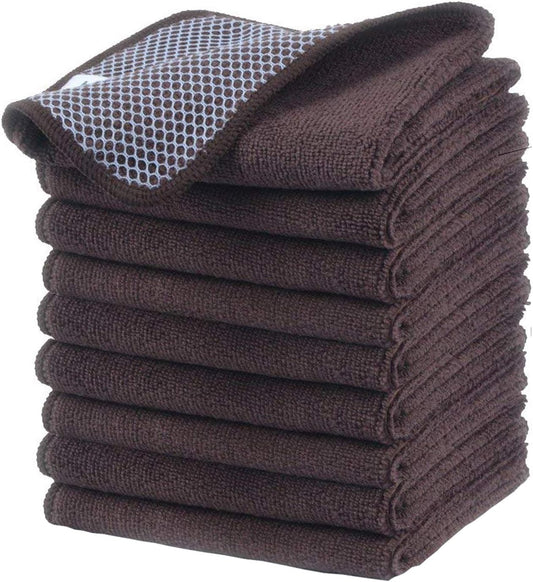 KinHwa Kitchen Washcloths for Dishes Absorbent Microfiber Dish Cloths Quick Dry Dish Rags with Poly Scour Scrub Side Ideal for Kitchen Cleaning (Brown, 12inchx12inch 9 Pack)