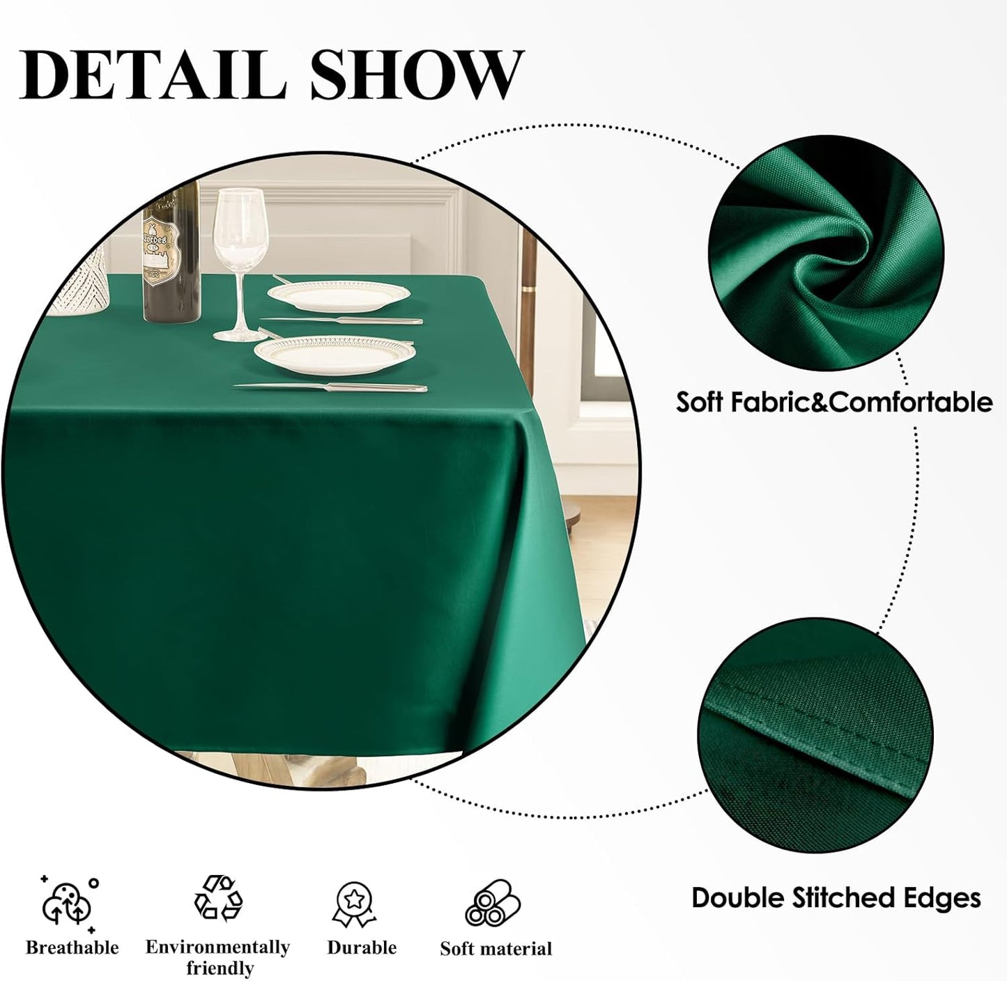 Square Tablecloth 52 x 52 Inch Dark Green Tablecloths Stain-Wrinkle Resistant Washable Polyester Table Cloths for Holiday, Buffet Parties,and Wedding 2pack