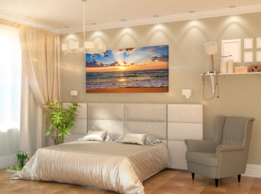 Muolunna BK1862 Wall Art Decor Large Canvas Print Picture Sunrise Ocean Beach 1 Panel Waves Scenery Painting Artwork for Office Wall Decor Home Decoration Stretched and Framed Ready to Hang XLarge