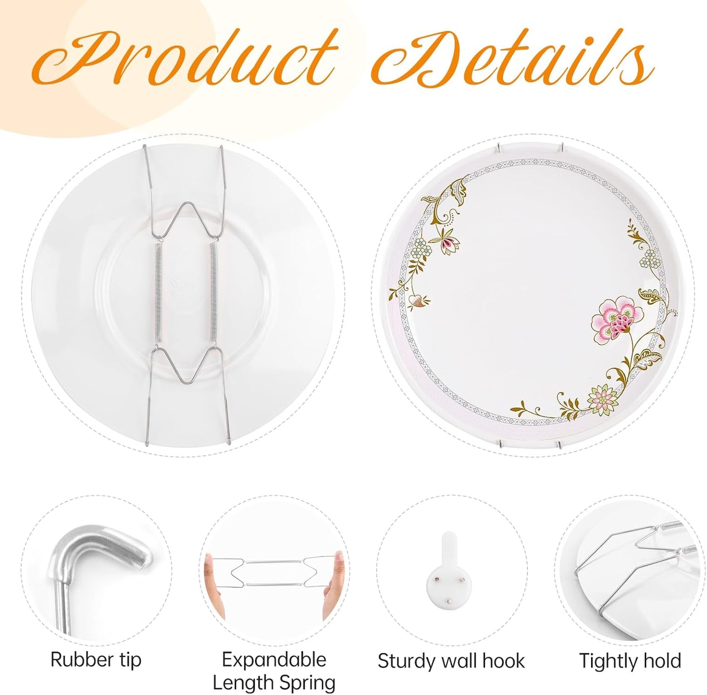 2 Pack Plate Hangers for The Wall, Suitable for 6-8 inch Art Plate, Stainless Steel Invisible Heavy Duty Wire Plate Holder with Wall Hooks, Plate Hangers for Displaying Plates, Platter, Dish, Silver