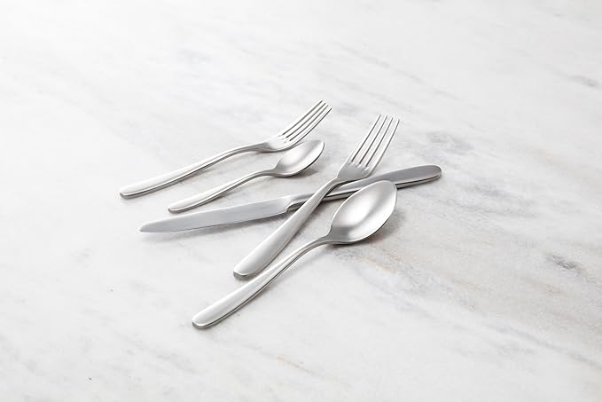 Fortessa Grand City Sandblasted 18/10 Stainless Steel 5 Piece Flatware Set, Service for 1, Sandblasted Silver