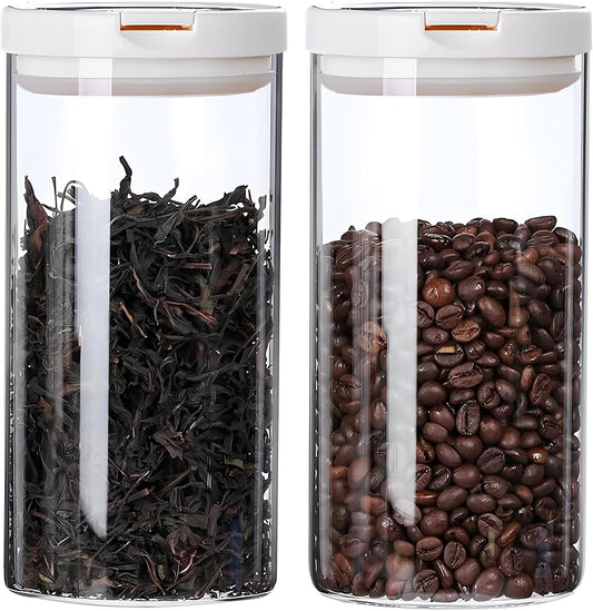 47 oz Glass Storage Containers with Lids, Glass Jars with Airtight Lids, Wide Mouth Mason Jars, Food Storage Container for Cookie Flour Oat Pasta Tea Coffee Bean (White 2 Pack)