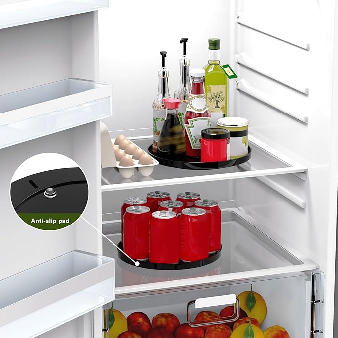 2 Pack Lazy Susan Organizer Turntable for Cabinet, Black 9 Inch Rotating Tray for Table Top, Round Non-Skid Refrigerator Lazy Susan, Kitchen Organizers and Storage for Pantry Countertop Bathroom