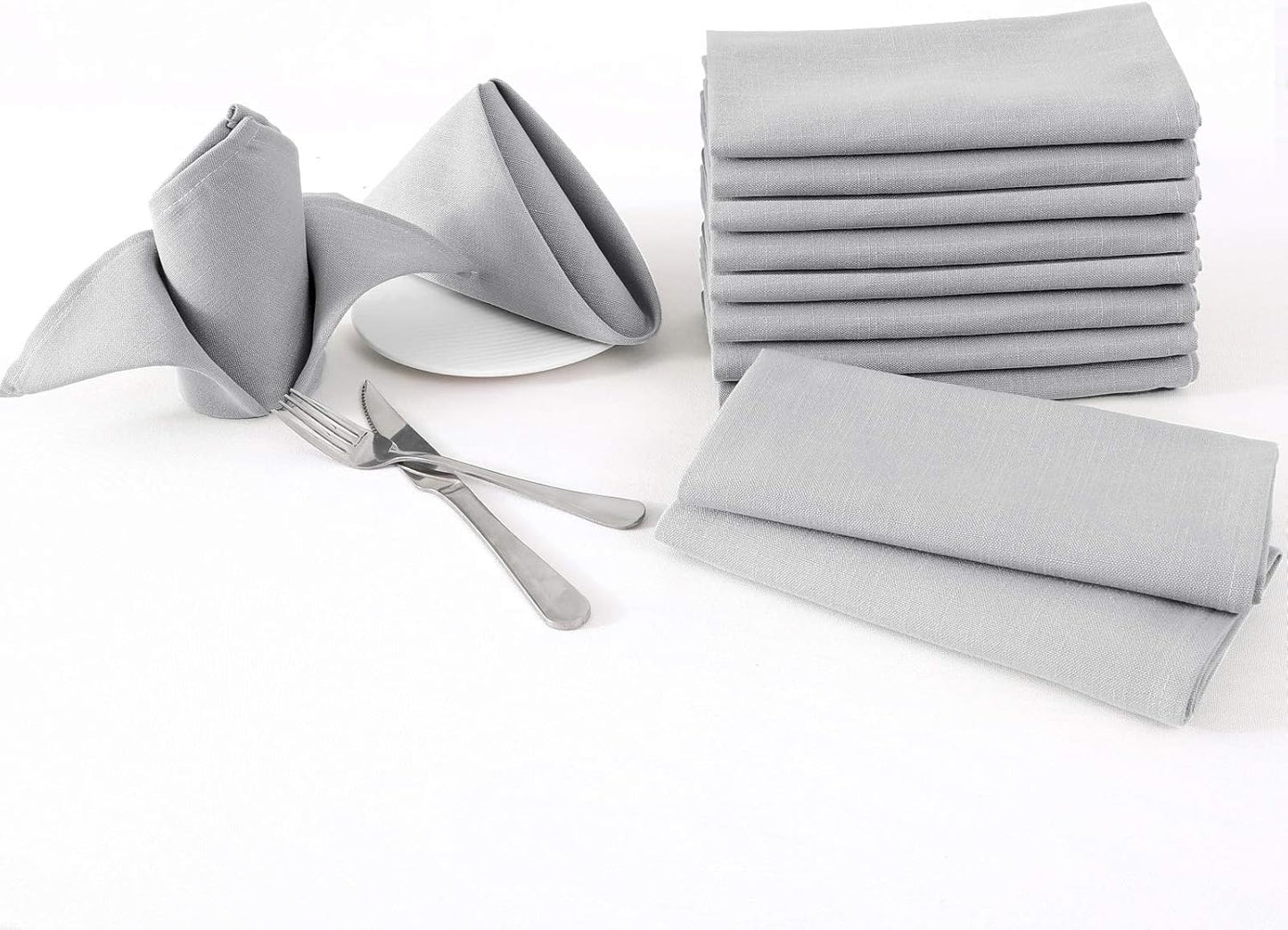H.VERSAILTEX Cloth Napkins Set of 12 (18" X 18") Linen Textured Dinner Napkins Waterproof Extra Soft Thick Durable Reusable Napkins with Hemmed Edges for Dinners, Weddings and Everyday Use, Grey