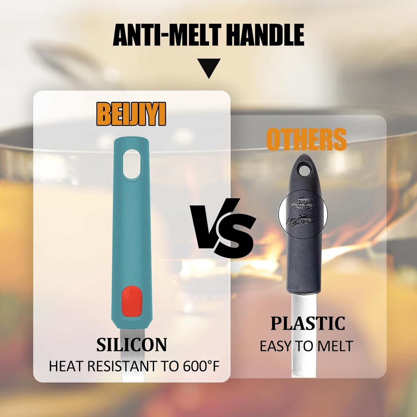 Beijiyi Silicone Spatula Turner Set of 3, 600°F Heat Resistant Nonstick Turner Spatulas for Kitchen Use, Large Flexible Silicone Cooking Utensils Rubber Spatula Set for Egg, Pancake, Fish (Blue)