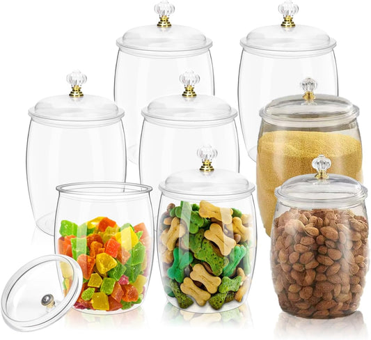 8 Pack 64 Oz Plastic Candy Jar with Lids, Airtight Clear Cookie Storage Containers, Leakproof Apothecary Style Kitchen Organization for Home, Wedding, Pantry & Bathroom Decor