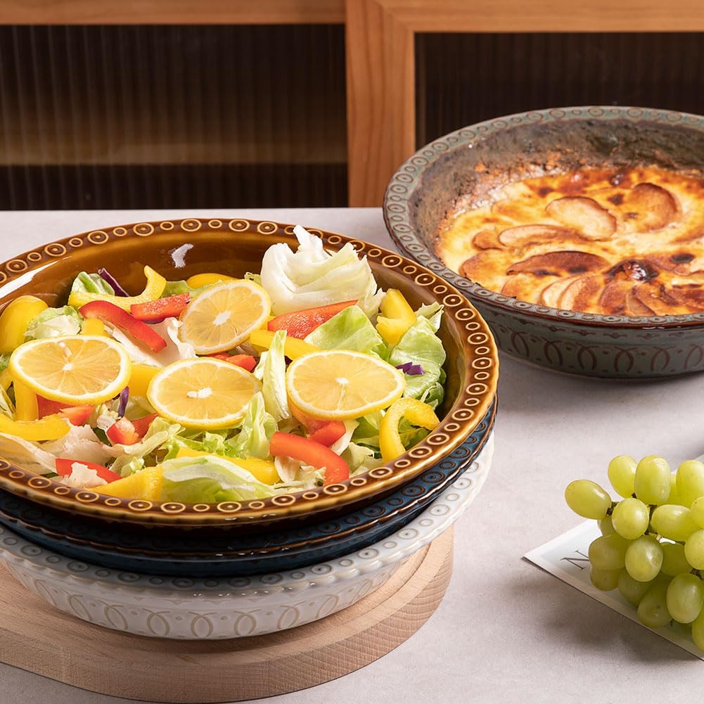 Sweejar Ceramic Pie Pan for Baking,Round Baking Dish Pan for Dinner 10 Inches, Pie Dish Non-Stick Pie Plate for Quiche, Tart, Cake, Pumpkin Pie, Pot Pies (Brown)