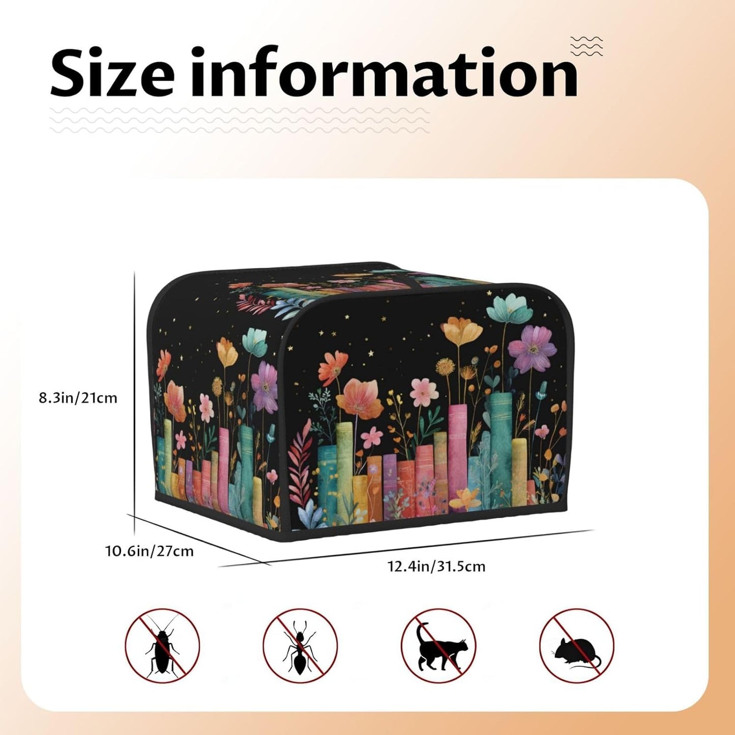 Toaster Cover 4 Slice Books Flower Botanical Kitchen Small Appliance Covers with Pockets Dust and Fingerprint Protection
