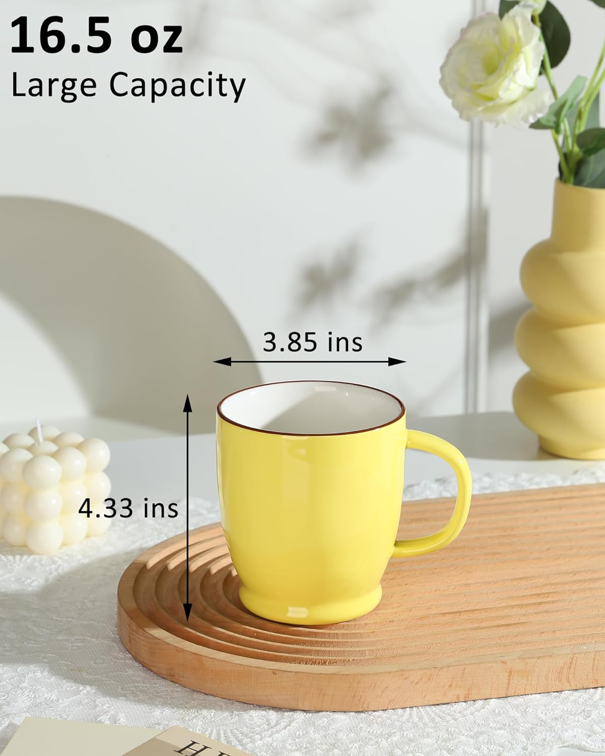 Yellow Coffee Mug, 16.5oz Large Tea Cup with Big Handle, Ceramic Microwave Coffee Mug, Coffee Cup Gifts for Women, Friend, Birthday, Christmas, Celebrate