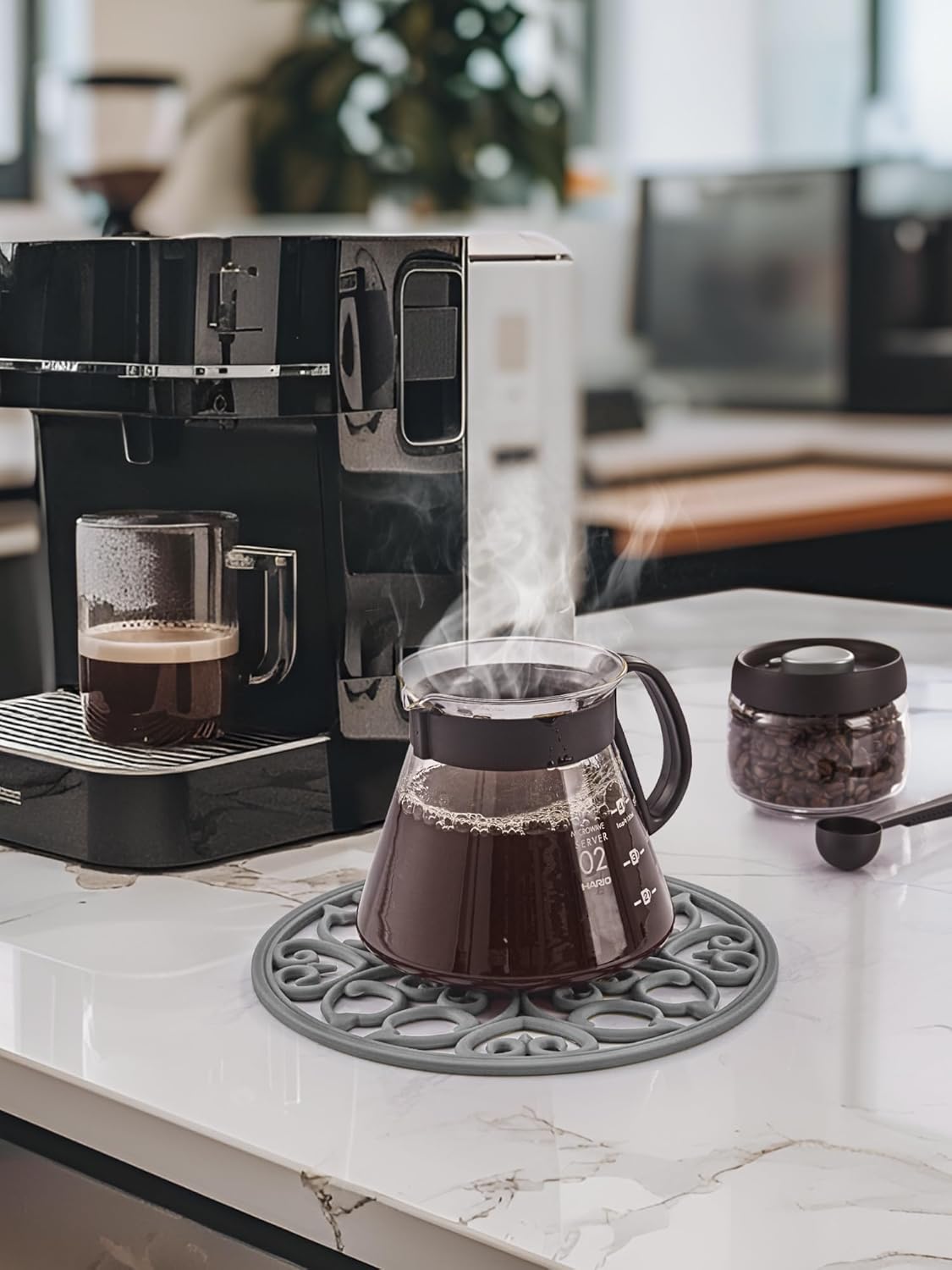 SMARTAKE 3 Set Silicone Trivet Mats, Multi-Use Carved Trivet Mat, Insulated Non-Slip Durable Kitchen Mats, Flexible Modern Kitchen Table Mat, for Hot Dishes, Pots, Dining Countertop, Grey, STM413H