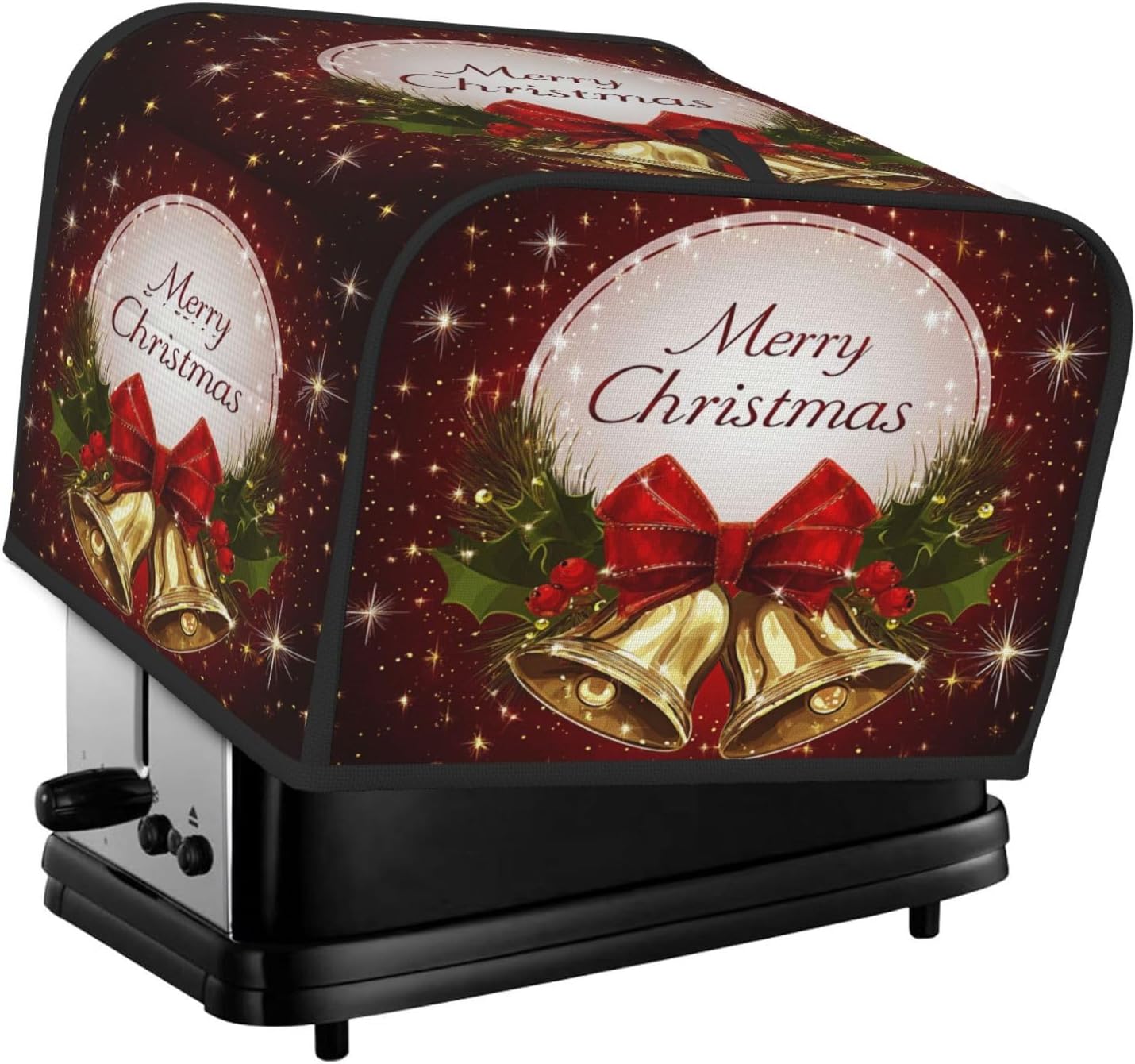 Toaster Cover 4 Slice Christmas Bell Red Xmas Kitchen Small Appliance Covers with Pockets Dust and Fingerprint Protection
