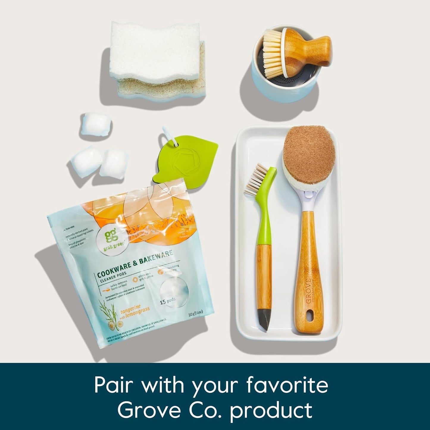 Grove Co. Sponges, Natural Coconut Scrubber Kitchen Sponge, Dual-Sided, Non-Scratch, Super Absorbent Plant-Based Cellulose with Coconut Husk Scourer, Household Cleaning Essentials, 6 Pack