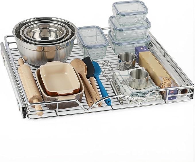 HOLDN’ STORAGE Pull Out Cabinet Organizer, Heavy Duty Caddy w/Lifetime Limited Warranty -24”W x 21”D - Requires At Least 25-1/4” Cabinet Opening, Steel Metal Cabinet Drawers Slide Out, Chrome