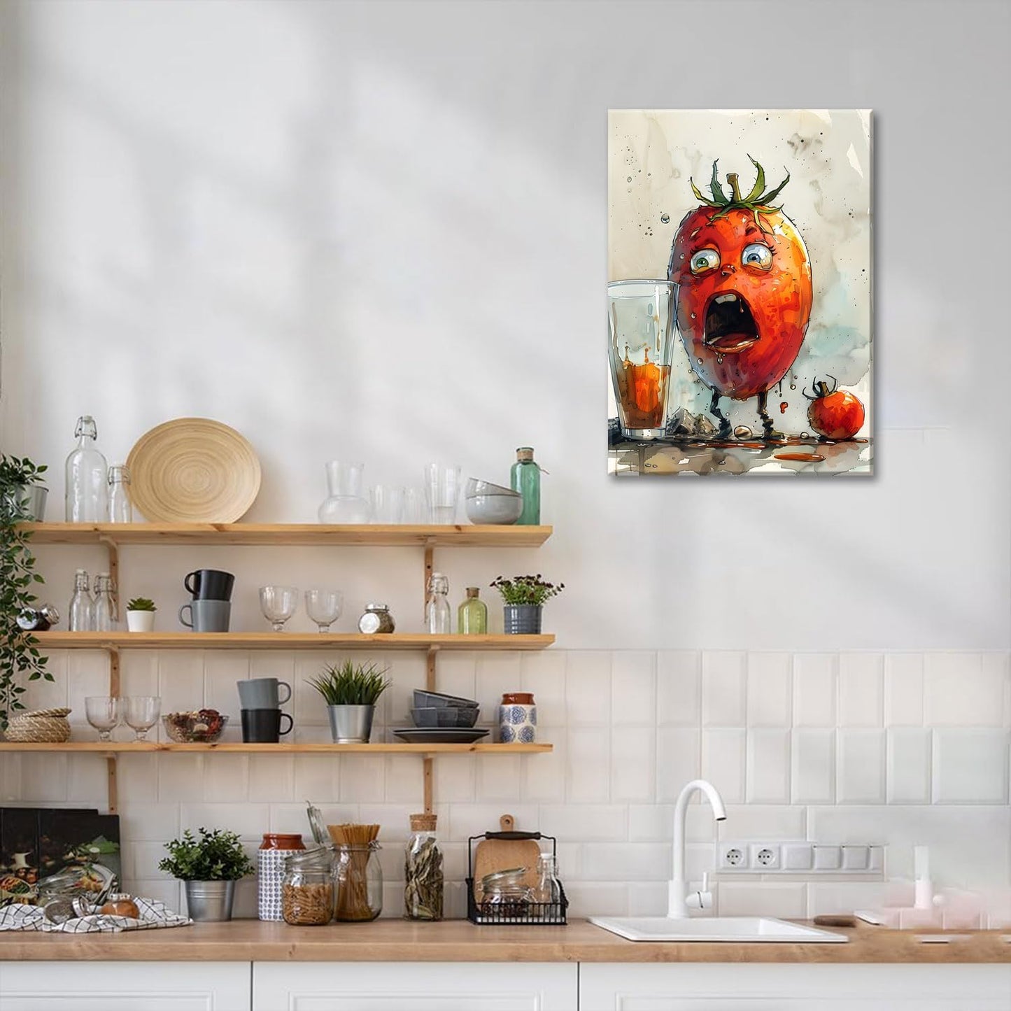 OIQArtOIQ Funny Kitchen Wall Art, Weird Kitchen Wall Decor, Vegetable Paintings Cool Postsers, Food Art, Eclectic Decor Dining Room, Chef Canvas Wall Art Print Artwork, Pickle Pictures