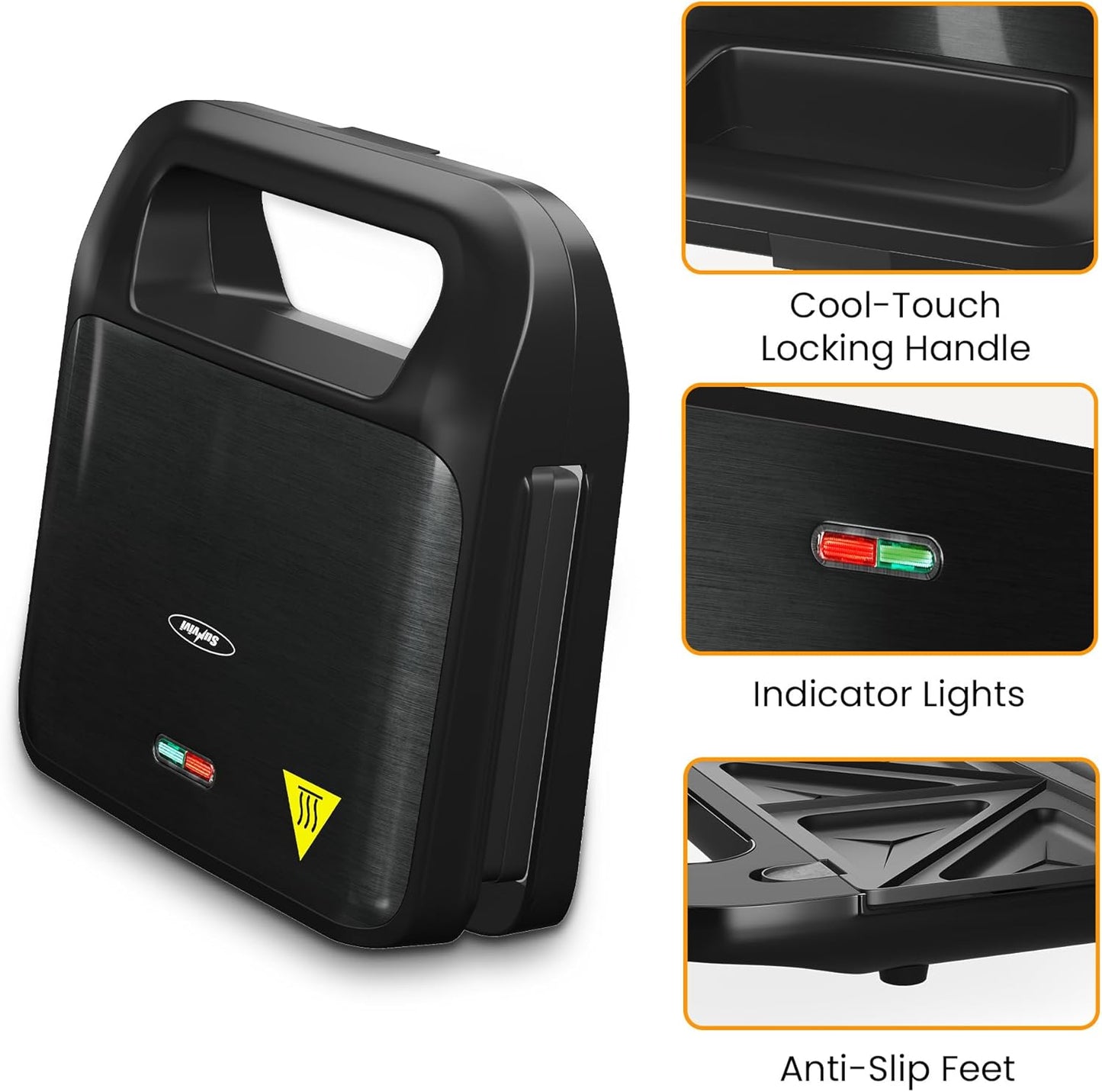 3 in 1 Electric Sandwich Maker, Panini Press Grill and Waffle Iron Set, Grill and Sandwich Press with Removable Non-Stick Plates, Indicator Lights & Cool Touch Handle, 750W, Black