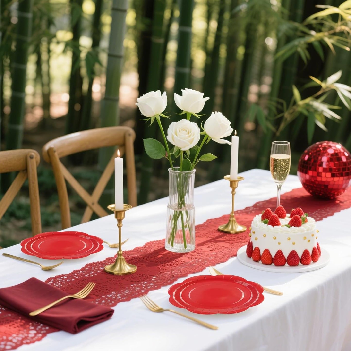 50 Pack Red Paper Plates 7 Inch, Disposable Scalloped Plates Cake Dessert Plate for Dinner Baby Shower Wedding Bridal Shower Birthday Party Supplies (Red, 7 inch)